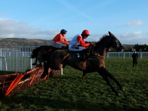Saphir Du Rheu clearing the last on his way to winning the Cleeve Hurdle.